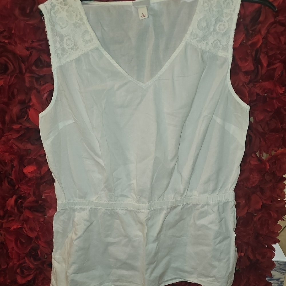 Merona White Tank Top with Lace Accents Size Large